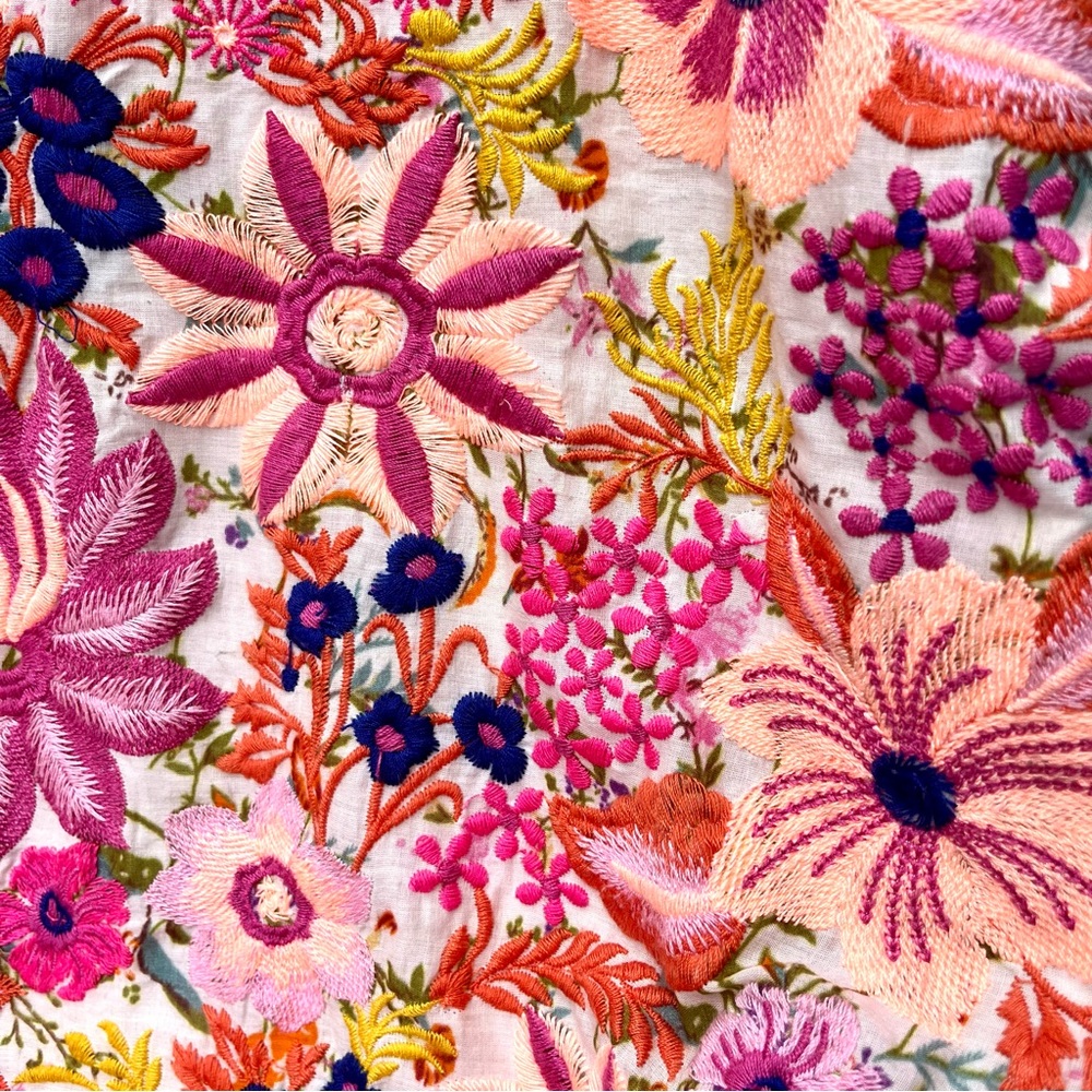 🇬🇧 Cottagecore Fully Embroidered Floral Mini Dress Handmade Garden Retro L - Picture 15 of 16